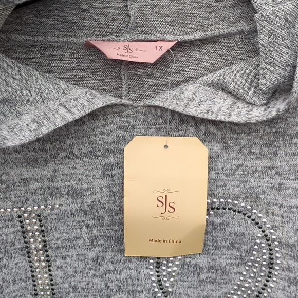 SJS Womens Gray Love Rhinestone Hoodie Plus Size 1X - Picture 2 of 7